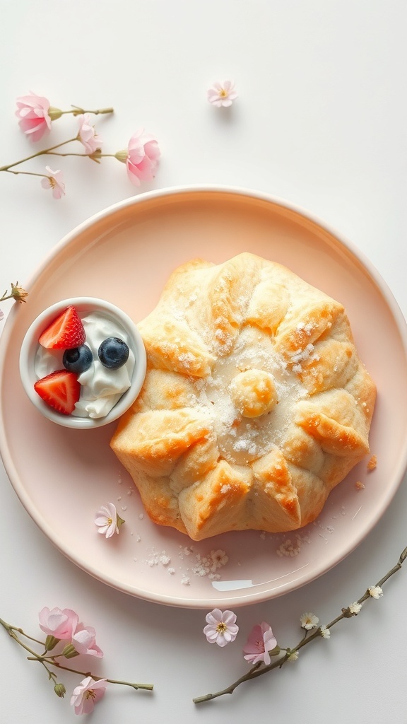 Fluffy Cloud Bread Recipe Fluffy cloud bread on a pastel plate with flowers and colorful toppings.